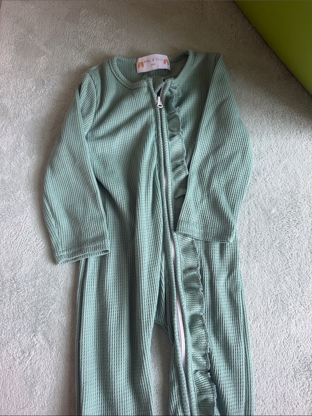 Milly & Em Sage Green Ruffle Zip Footie One-Piece for Kids
